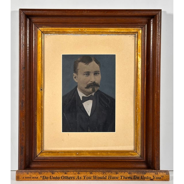 American Folk Art Hand Painted Tintype Gentleman Portrait in Walnut Frame For Sale - Image 12 of 13