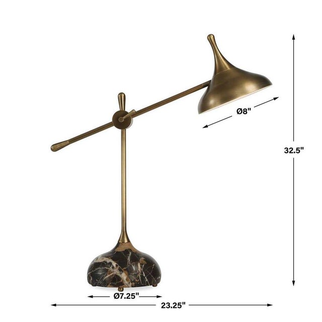 Metal Organic Modern Espresso Marble & Brass Adjustable Desk Lamp For Sale - Image 7 of 8