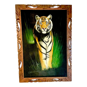1950s Vintage Boho Chic Mexican Safari Bengal Tiger Painting