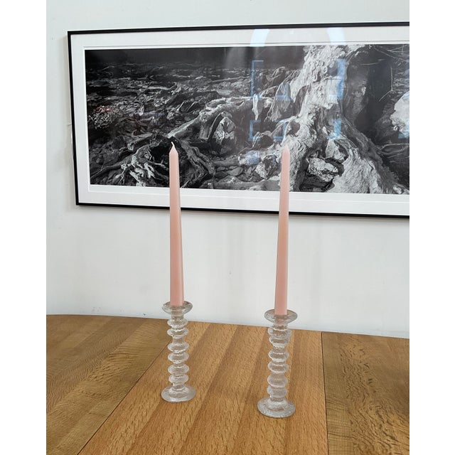 Transparent A Pair of Vintage Iittala Festivo 6 Ring Glass Candlesticks by Timo Sarpaneva, a Pair For Sale - Image 8 of 10