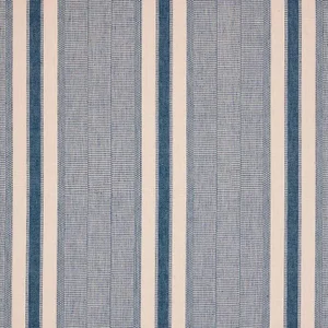 Schumacher X A Rum Fellow Ipala Hand Woven Stripe Fabric in Ocean