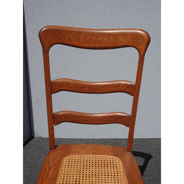 1970s Pair Vintage French Country Oak Cane Side Chairs For Sale - Image 5 of 12