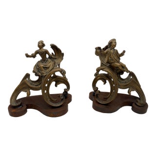 19th Century French Bronze Andiron Sets Louis XV Baroque Style For Sale