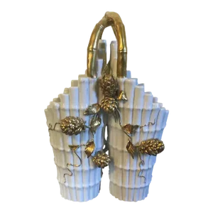 Antique 19th Century English Aesthetic Movement Worcester Porcelain Bamboo Vase with Gold Accents