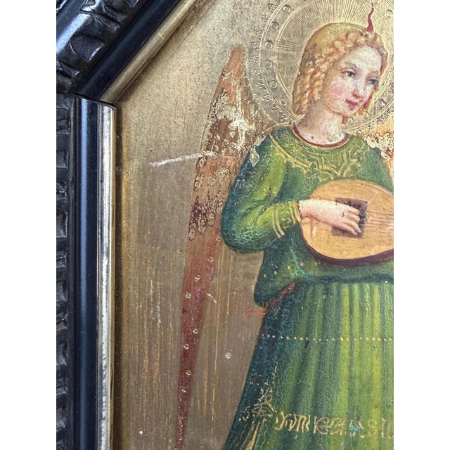 Italian School Artist, Angel Musician, 1800s, Oil on Panel with Gold Leaf For Sale - Image 3 of 9