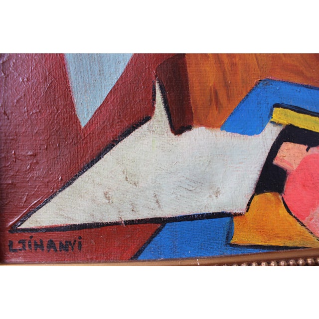 Mid-Century Modern Composition, Oil Painting, 1950s, Framed For Sale - Image 10 of 15