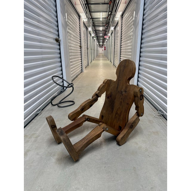 Vintage articulating man wooden coffee table and folk art sculpture. Recovered from a North Carolina / Appalachian...