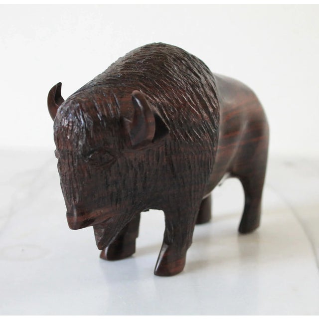 Vintage Hand Carved Iron Wood American Buffalo / Bison Sculpture For Sale - Image 4 of 9