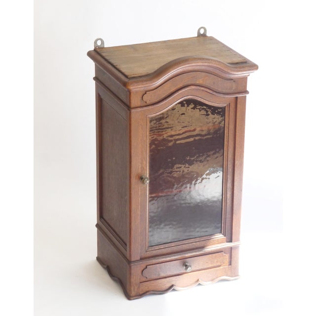 Wood Antique English Oak Medicine Cabinet with Stained Glass Door, 1920s For Sale - Image 7 of 9