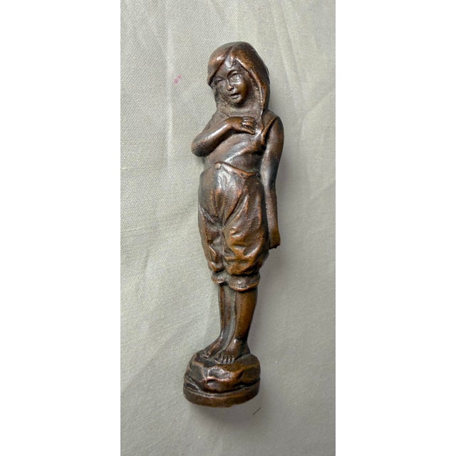 Figurative Antique 19th Century Figural Bronze Little Girl Child Wax Seal Statue Figure For Sale - Image 3 of 9