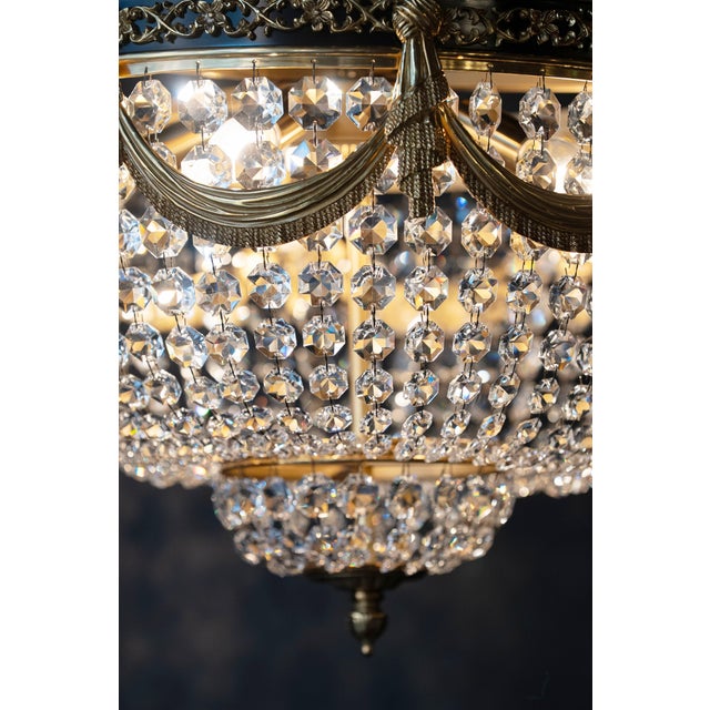 Art Deco Low Plafonnier Crystal Chandelier in Gold Lustre Brass For Sale - Image 4 of 7