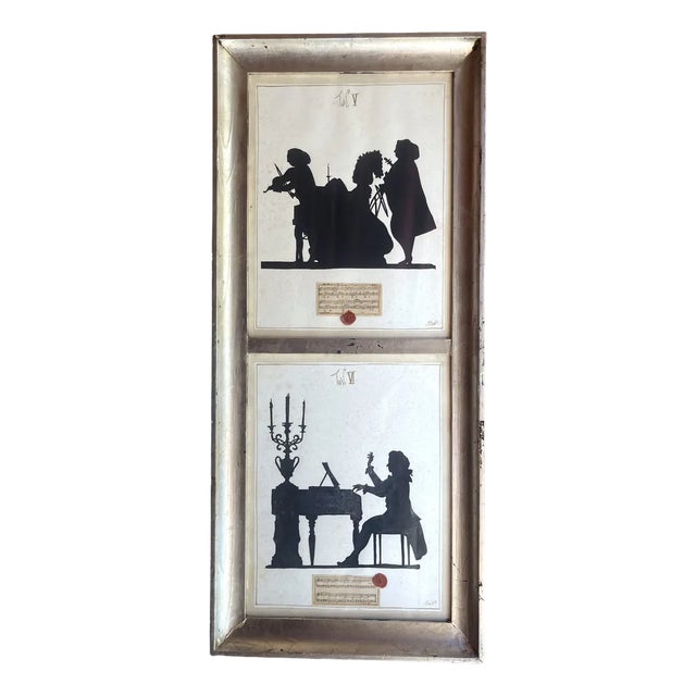 Italian Artist, Musician Silhouettes, Mixed Media Paintings on Paper, Framed, 1950s For Sale