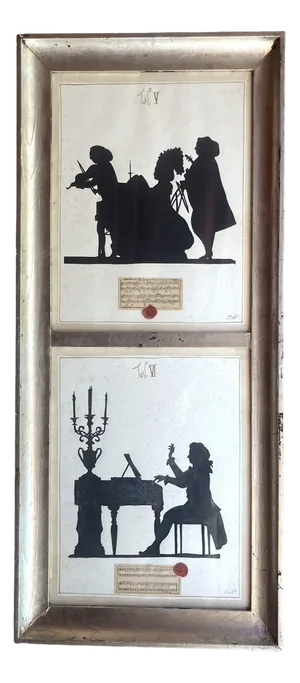 Italian Artist, Musician Silhouettes, Mixed Media Paintings on Paper, Framed, 1950s