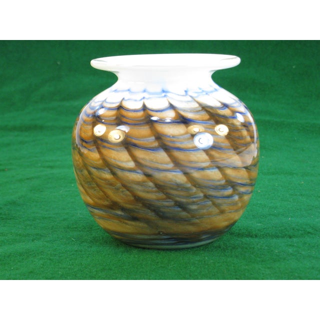 Blue Late 20th Century Art Glass Vase Micheal Nourot Cased Rust and Blue For Sale - Image 8 of 13