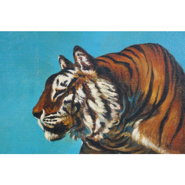 Late 20th Century Tiger on the Watch Camel Landscape Oil Painting After Jean Leon Gerome 46" For Sale - Image 6 of 13