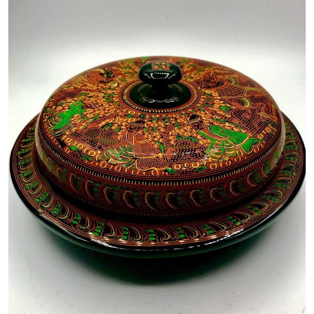 Wood Early 20th Century Burmese Yun Lacquer Lahpet-Ok Covered Serving Dish For Sale - Image 7 of 10