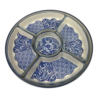 1980s Blue and White Crudités Platter For Sale