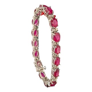 19 Carat Ruby & 1 Carat Diamond Affordable Tennis Bracelet 14 Karat White Gold For Sale