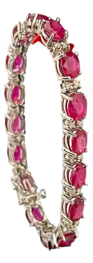 19 Carat Ruby & 1 Carat Diamond Affordable Tennis Bracelet 14 Karat White Gold