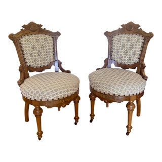 Antique Eastlake Victorian Parlor Chairs Commonwealth Tag, a Pair For Sale