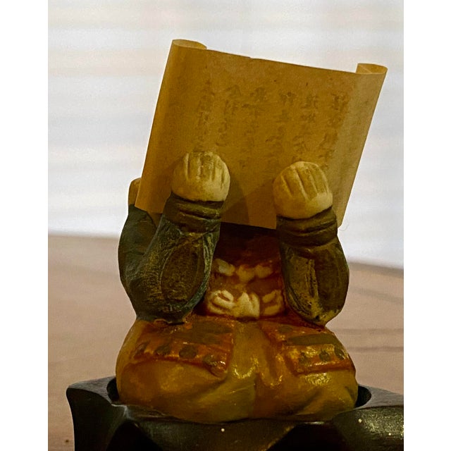 Chinoiserie Antique Chinese Scholar or Immortal Bisque Figurine Worshiping, Kneeling Reading (Tao Scroll) For Sale - Image 3 of 18