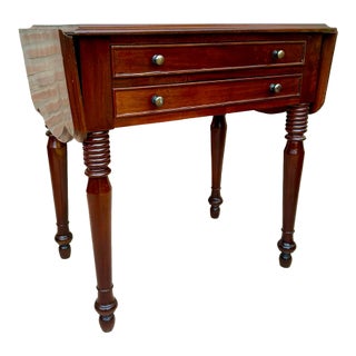 Wood Drop-Leaf Side Table With Two Drawers, 1930s For Sale