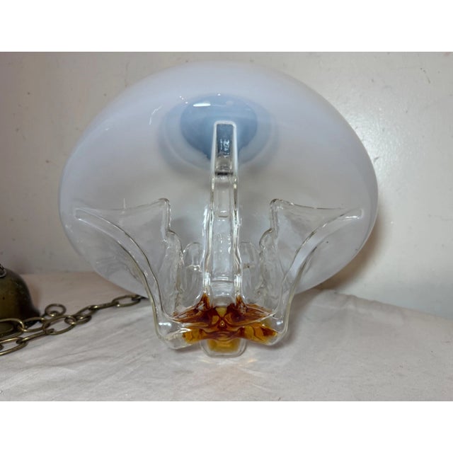 Italian Vintage Hand Blown Italian Venetian Opal Glass Chandelier Ceiling Fixture Shade For Sale - Image 3 of 13