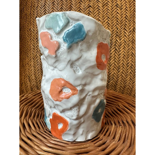 Vintage Handmade & Signed Brutalist Ceramic Vase With Postmodern Pop Art Designs For Sale - Image 10 of 12