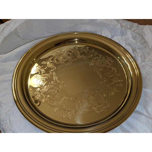 Vintage New in Box Baldwin Brass "Benchmark" 12" Etched Polished Brass Tray Infuse a glowing touch of mid-century warmth...