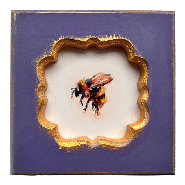 Framed Insect Painting Original Small Bumble Bee Framed Art Tiny Wall Victorian For Sale