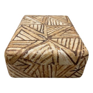1980s Karl Springer Attributed Batik Clad Jewelry Box With Suede Interior. For Sale