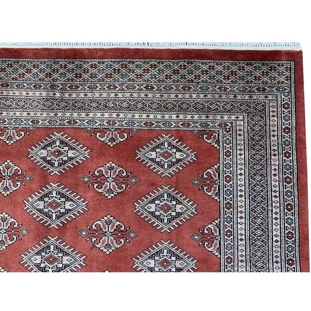 Red Authentic Hand Knotted Vintage Pakistani Bokhara Jhaldar Wool Area Rug 7.10 X 5.7 Ft For Sale - Image 8 of 14