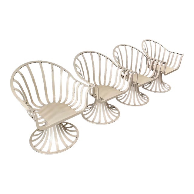 1970s Aluminum Herbert Saiger for Woodard Tulip Patio Chairs - Set of 4 For Sale