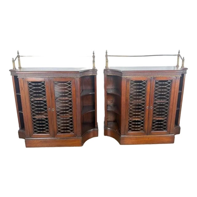 Early 19th Century Pair of English Regency–Style Mahogany Bookcases With Brass Detailing For Sale