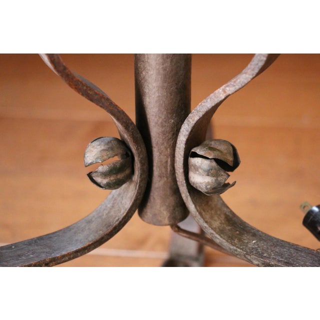Early 20th Century Spanish Revival Hand-Wrought Iron Floor Lamp With Mica Shade & Copper Cross Motif For Sale - Image 17 of 18