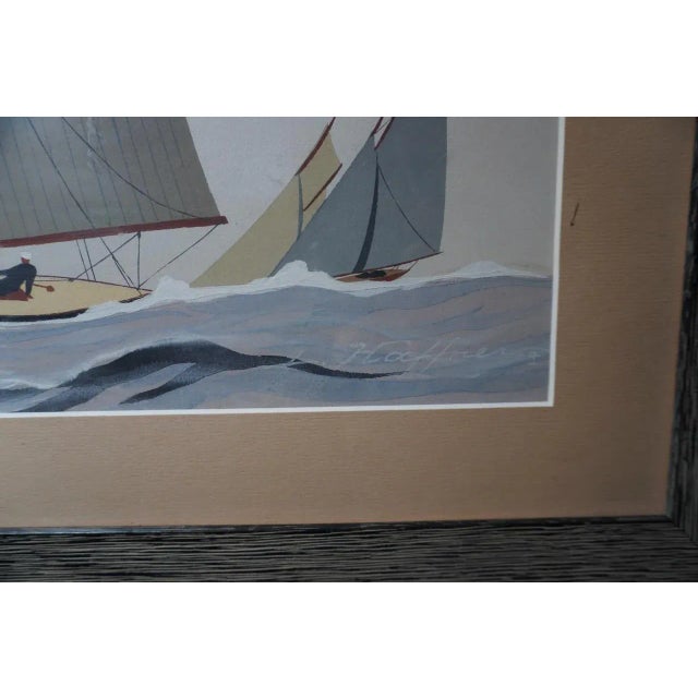 1920s Leon Haffner, Gouache Style, Horizontal Sailboat Portrait For Sale - Image 5 of 6
