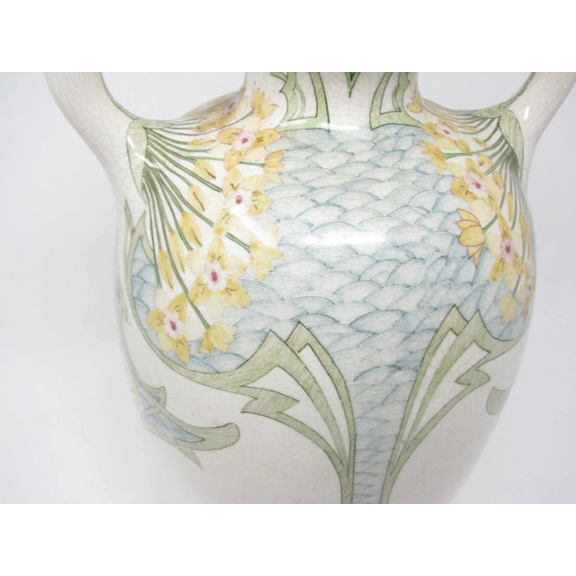 Ceramic Antique Plateelbakkerij Zuid Holland Vase With Hand-Painted Art Nouveau Decoration For Sale - Image 7 of 13