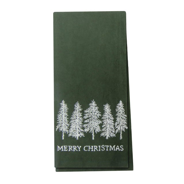 Bring cozy cabin charm to your holiday kitchen with this set of three green plaid and Merry Christmas tea towels, designed...