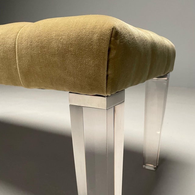 Green Contemporary, Modern Tufted Window Bench, Chrome, Acrylic, Green Velvet, 2010s For Sale - Image 8 of 9