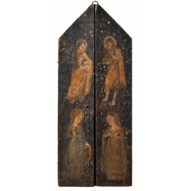 Important triptic florentine school (italy) 16th century oil on wood, representing the eternal father, our lady with baby...