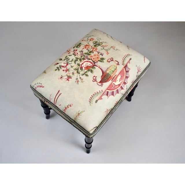Faux Bamboo Ottoman Bench Stool New Floral Upholstery For Sale - Image 9 of 10