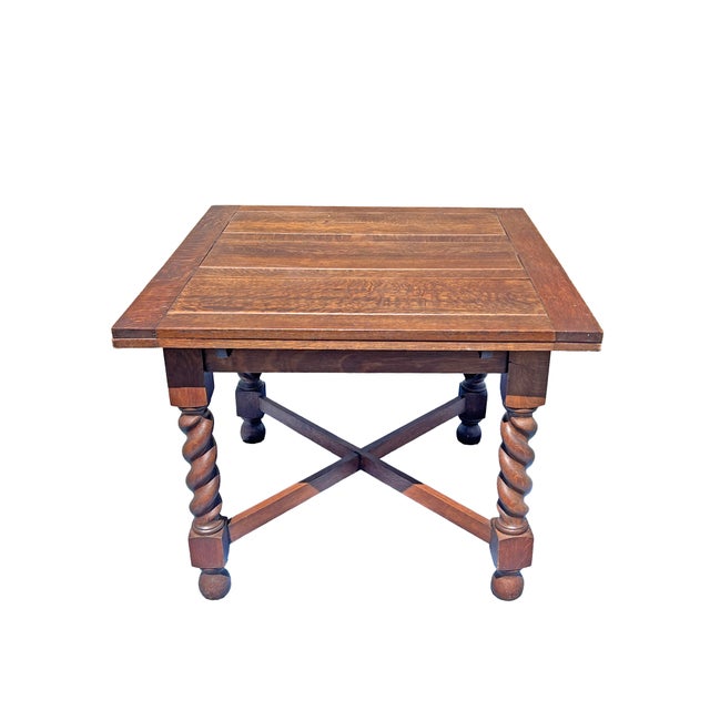Antique Barley Twist Leg Extendable Dining or Kitchen Table Nicely designed English traditional extendable table with...