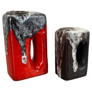 Pottery Fat Lava Hole Vases from Übelacker Ceramics, Germany, 1970s, Set of 3 For Sale