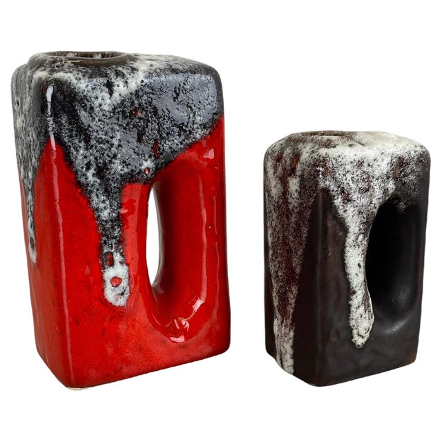 Pottery Fat Lava Hole Vases from Übelacker Ceramics, Germany, 1970s, Set of 3 For Sale