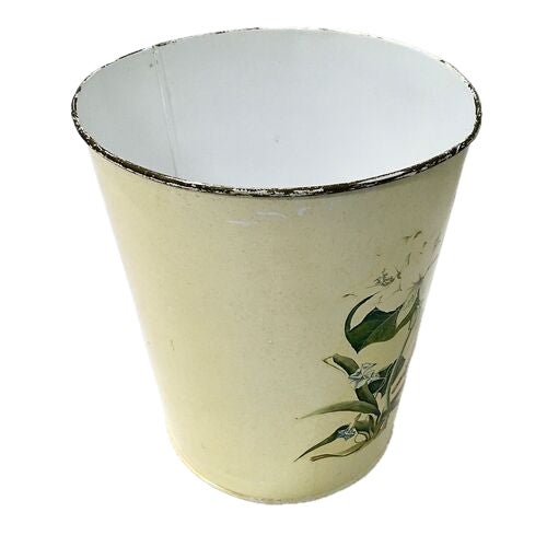 Vintage tole botanical floral waste cachepot. Marked "Carolyn Sheffield, Made In England" on the underside.