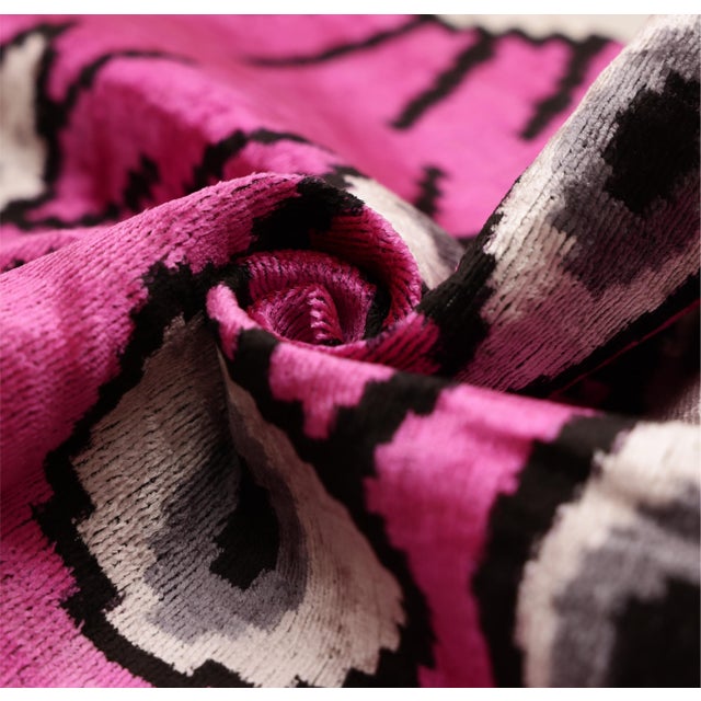 Textile Handmade Velvet Ikat Eye Lumbar Pillow 16x24 | Pink Statement For Sale - Image 7 of 8