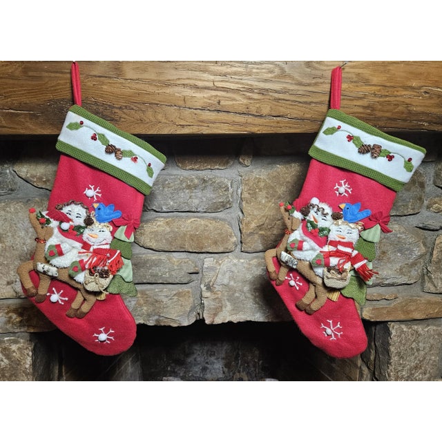 Traditional Set of 2 Vintage Festive Christmas Stockings For Sale - Image 3 of 18