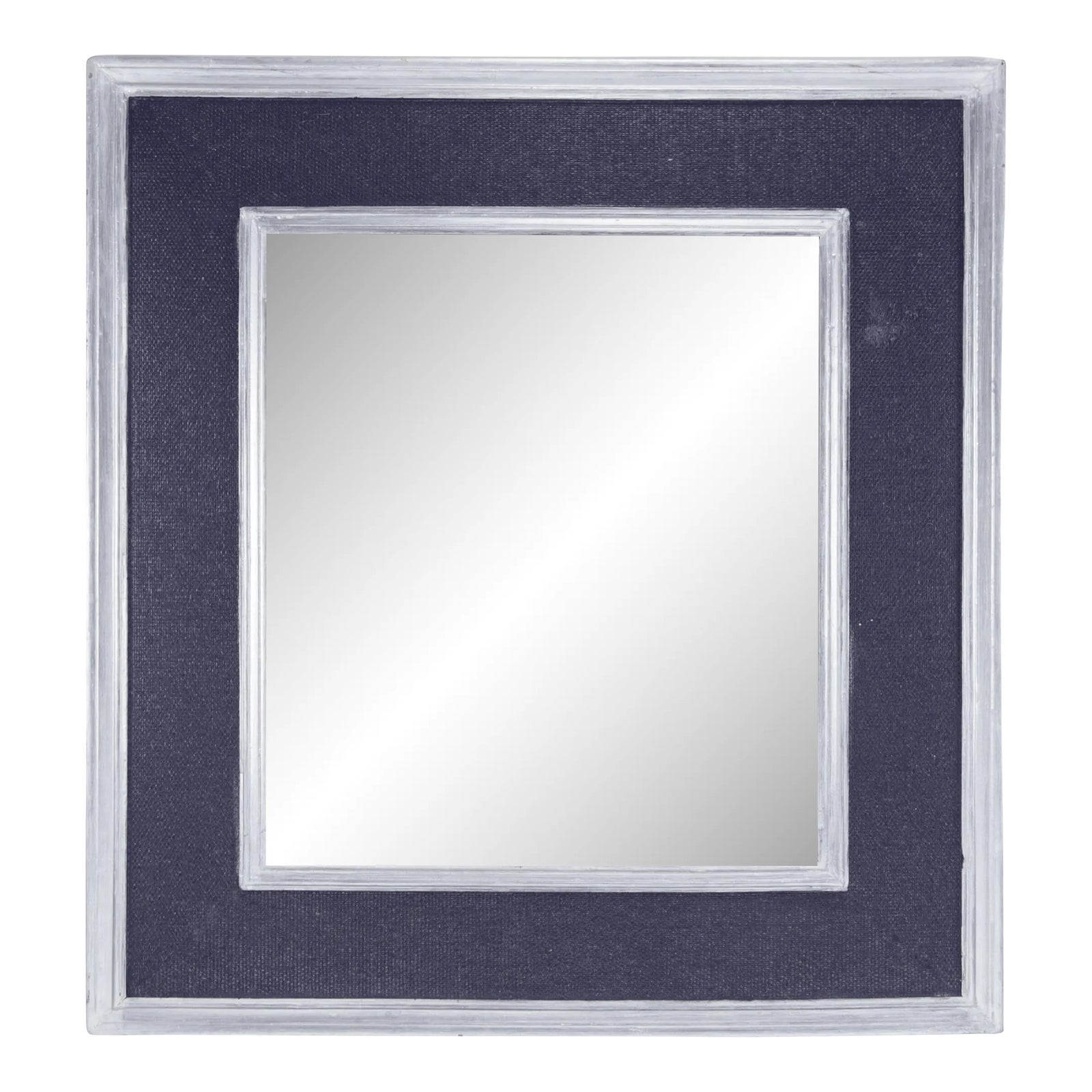 Silver-Edged Blue Raffia-Wrapped Mirror | Chairish