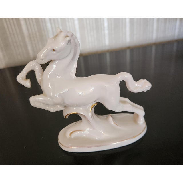 Mid-Century Modern Antique German Erphila White Porcelain Horse Gold Trim For Sale - Image 3 of 5