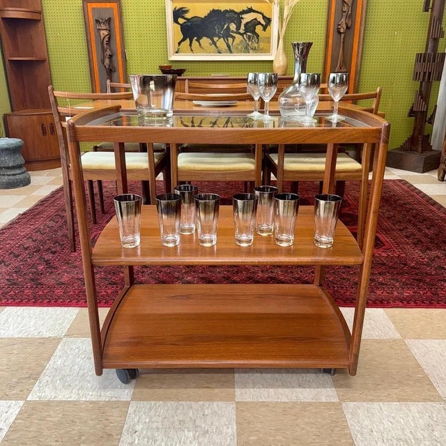 Brown Meredew, Bar Cart, Afromosia, Glass, England, 1970s For Sale - Image 8 of 8